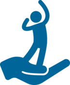 Icon einer Strichfigur, die auf einer Hand steht